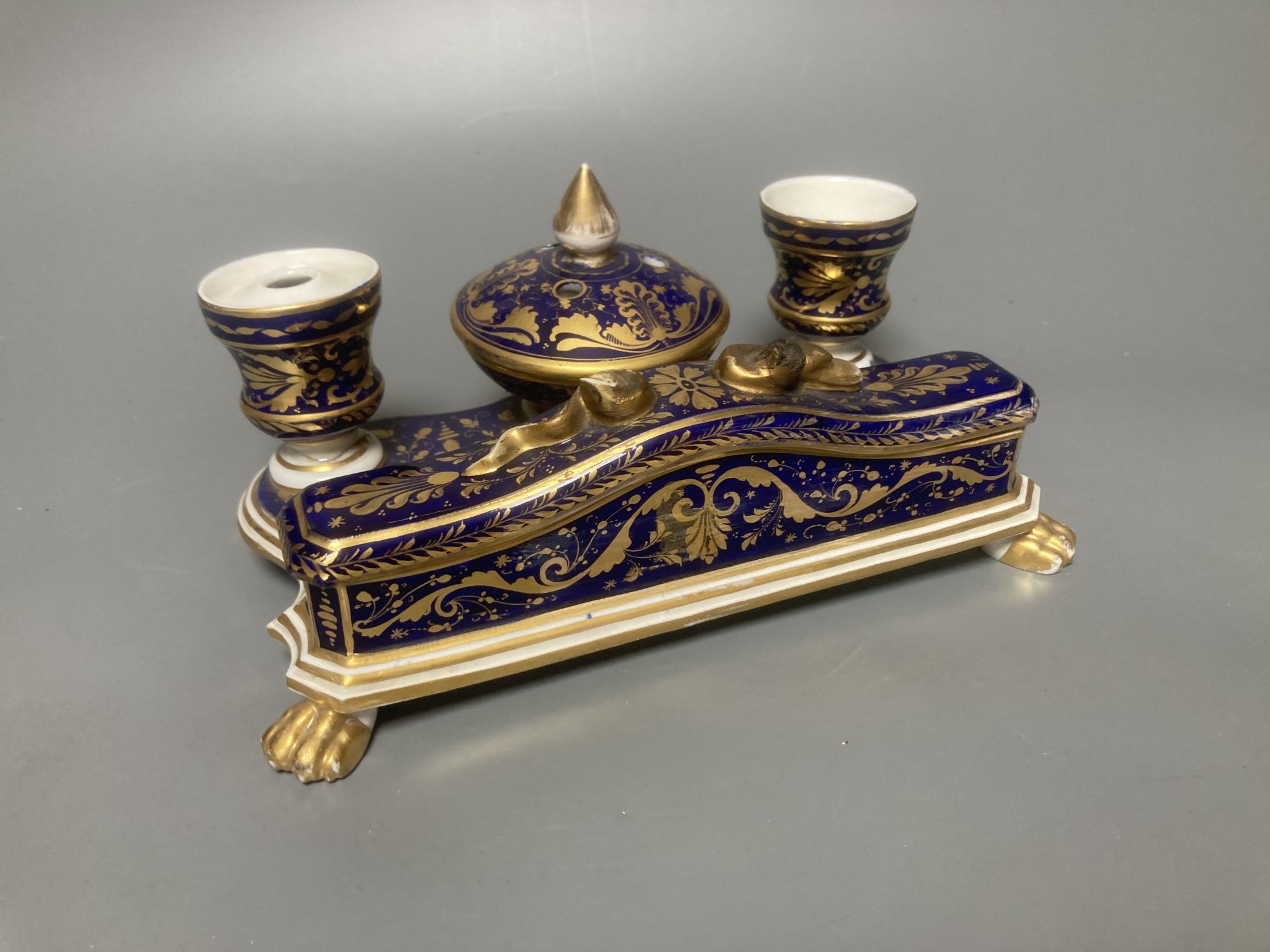 A Derby porcelain inkstand